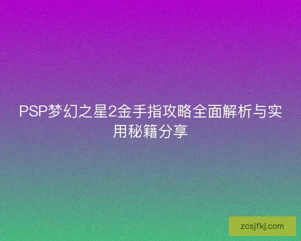 PSP梦幻之星2金手指攻略全面解析与实用秘籍分享